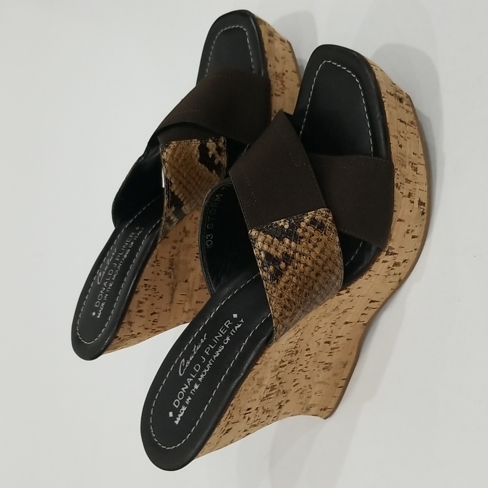 Donald J Pliner Snake Elastic Criss cross Cork Wedge